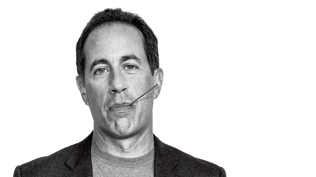 An article "Jerry Seinfeld: Comedian, Innovator, Micromanager" added by human on Oct 23, 2023. May present: gesture, neck, human, head, jaw.